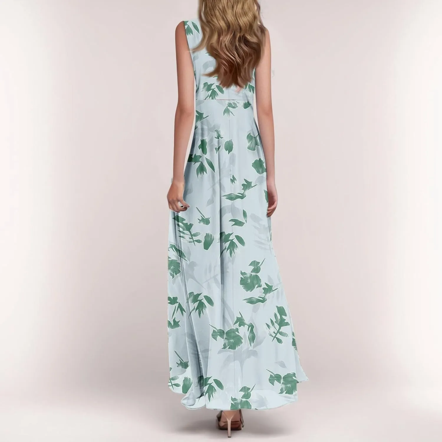lcyhony Maxi Dresses for Women 2025 Casual Summer Sleeveless V Neck Floral Dress Y2k Loose fit Flowy Beach Vacation Sundress