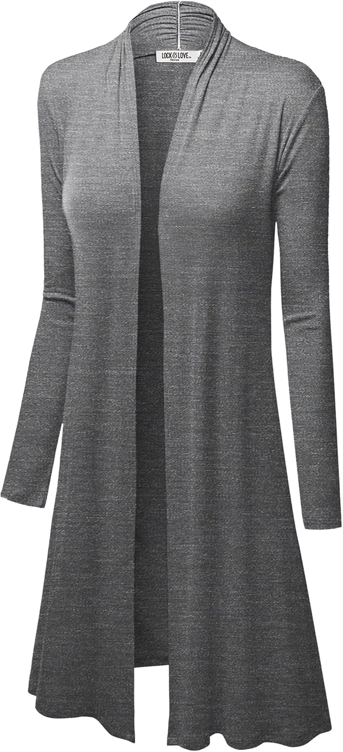 Lock and Love Women's Long Cardigan  Fall Casual Draped Open Front Lightweight Duster with Long Sleeves