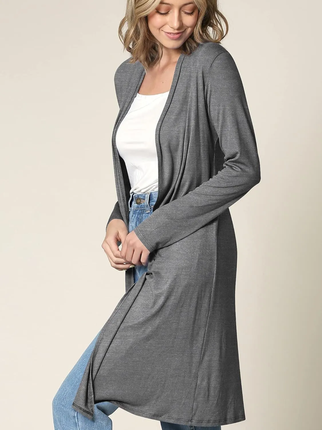 Lock and Love Women's Long Cardigan  Fall Casual Draped Open Front Lightweight Duster with Long Sleeves