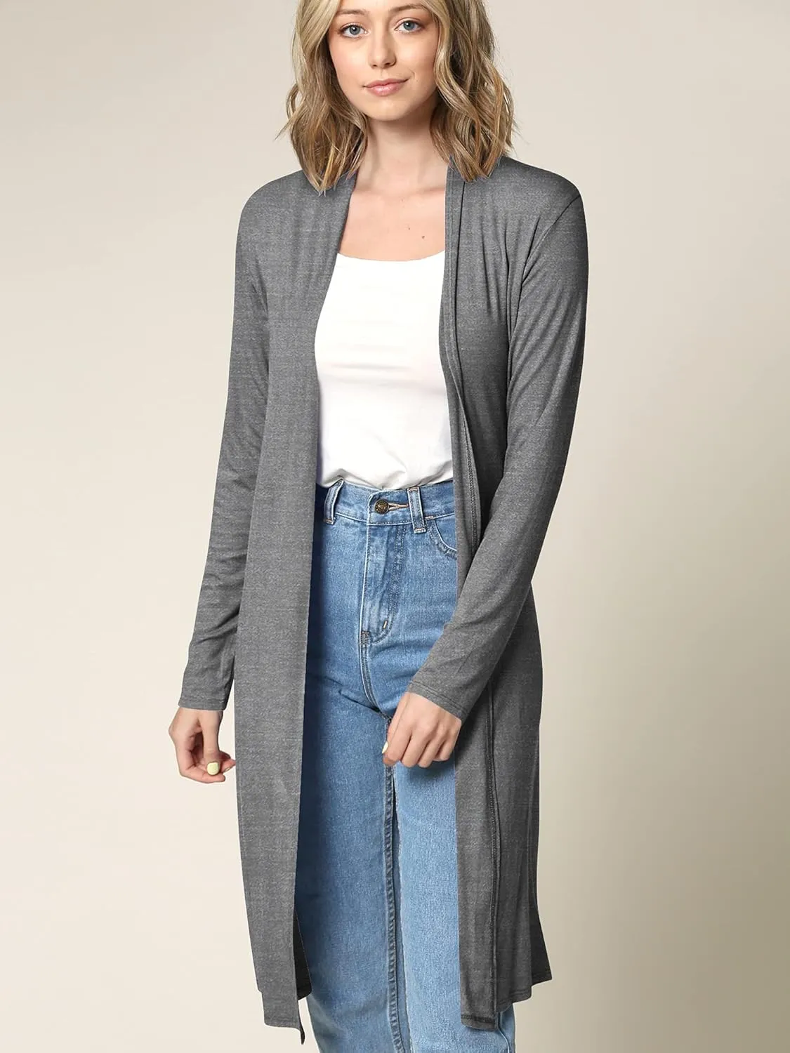 Lock and Love Women's Long Cardigan  Fall Casual Draped Open Front Lightweight Duster with Long Sleeves
