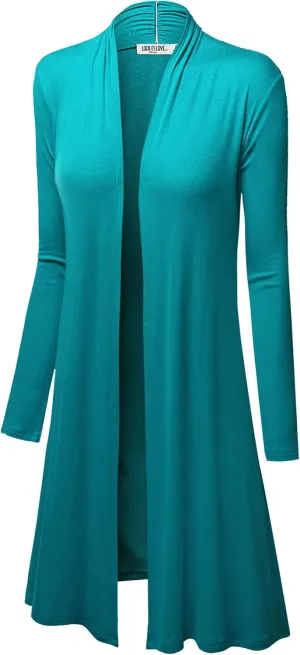 Lock and Love Women's Long Cardigan  Fall Casual Draped Open Front Lightweight Duster with Long Sleeves