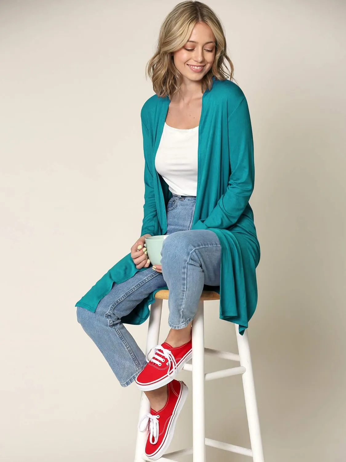 Lock and Love Women's Long Cardigan  Fall Casual Draped Open Front Lightweight Duster with Long Sleeves