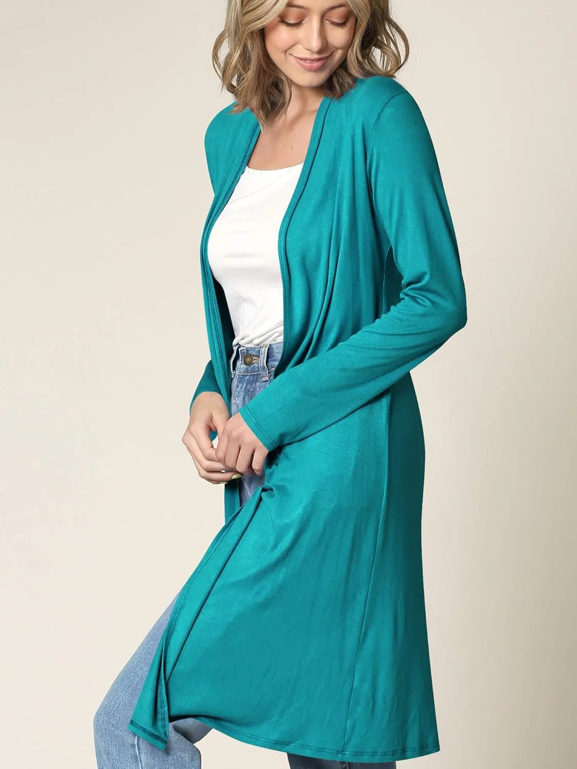 Lock and Love Women's Long Cardigan  Fall Casual Draped Open Front Lightweight Duster with Long Sleeves
