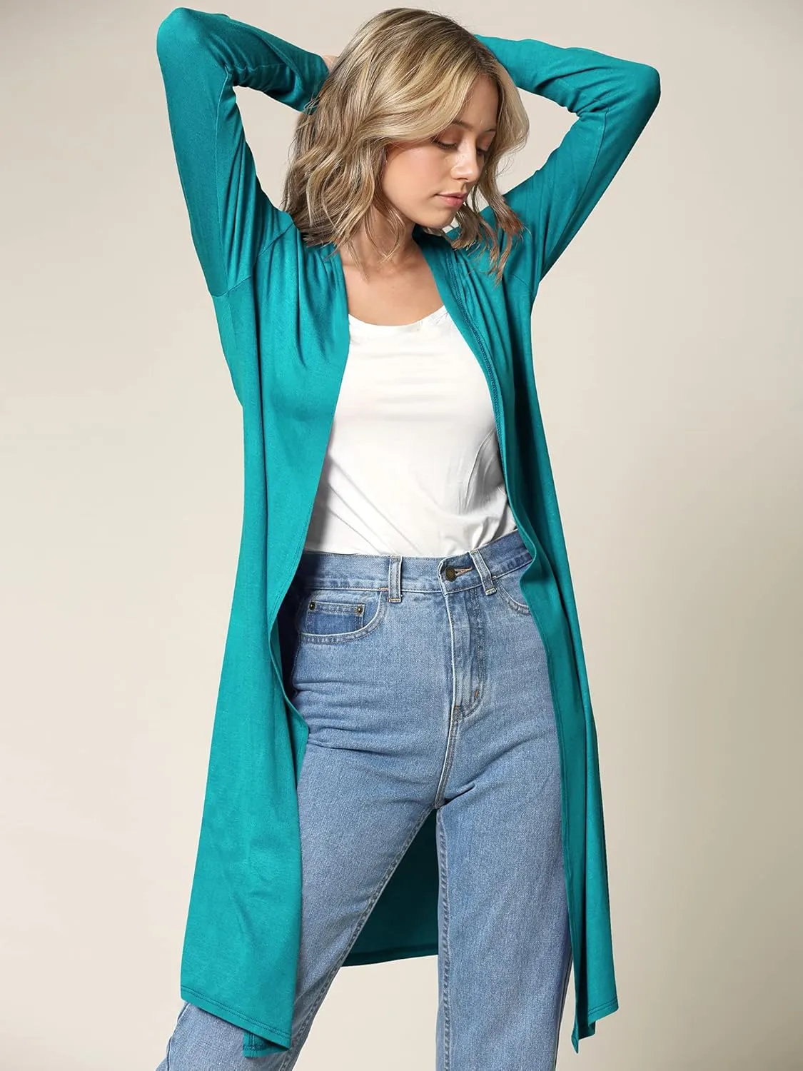 Lock and Love Women's Long Cardigan  Fall Casual Draped Open Front Lightweight Duster with Long Sleeves