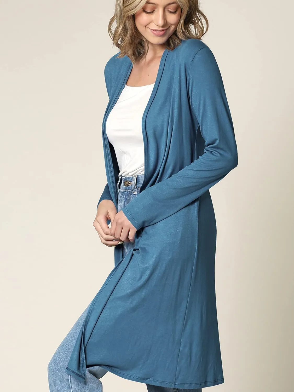 Lock and Love Women's Long Cardigan  Fall Casual Draped Open Front Lightweight Duster with Long Sleeves