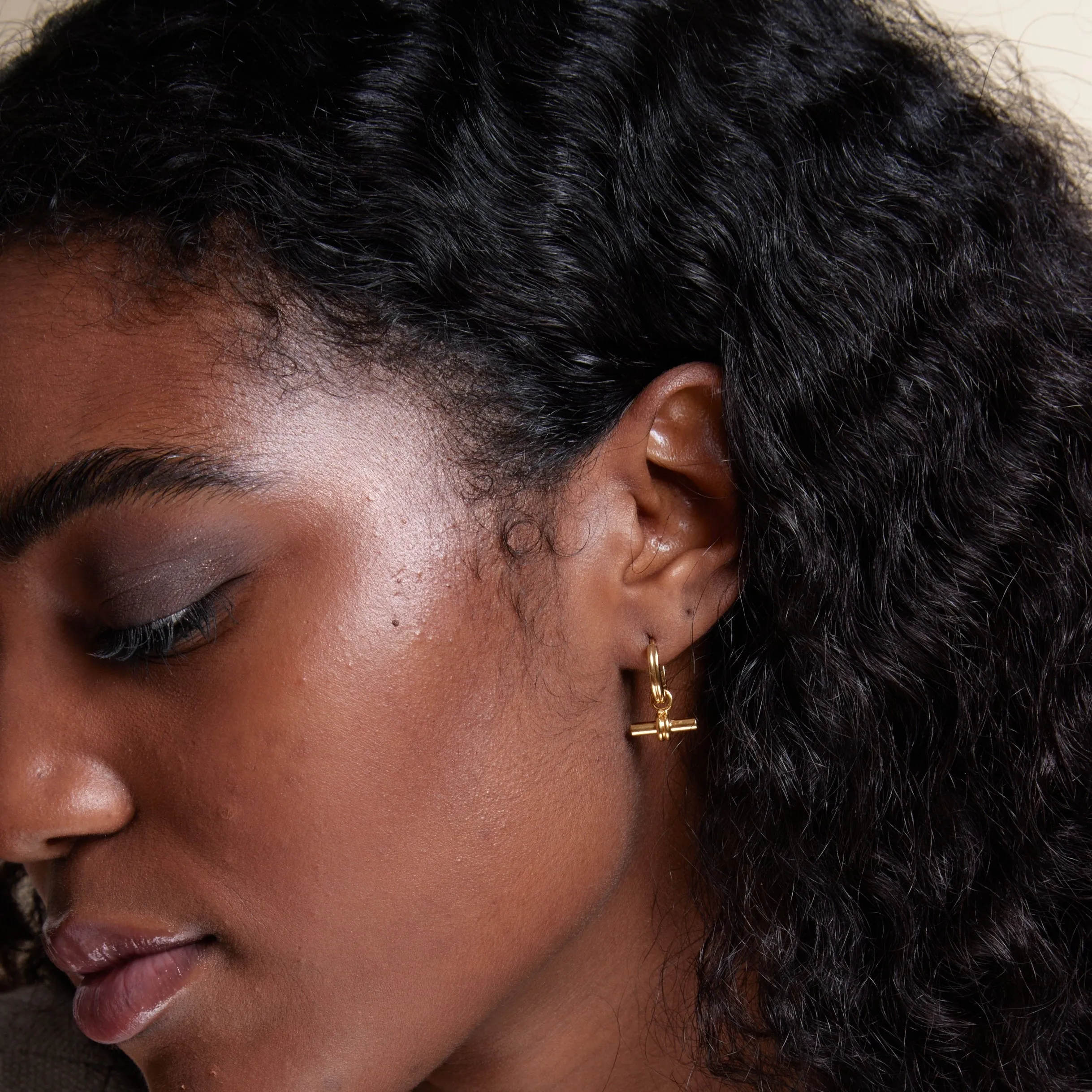 LUXE Linear T-Bar Drop Hoop Earrings - Gold