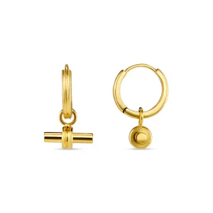 LUXE Linear T-Bar Drop Hoop Earrings - Gold