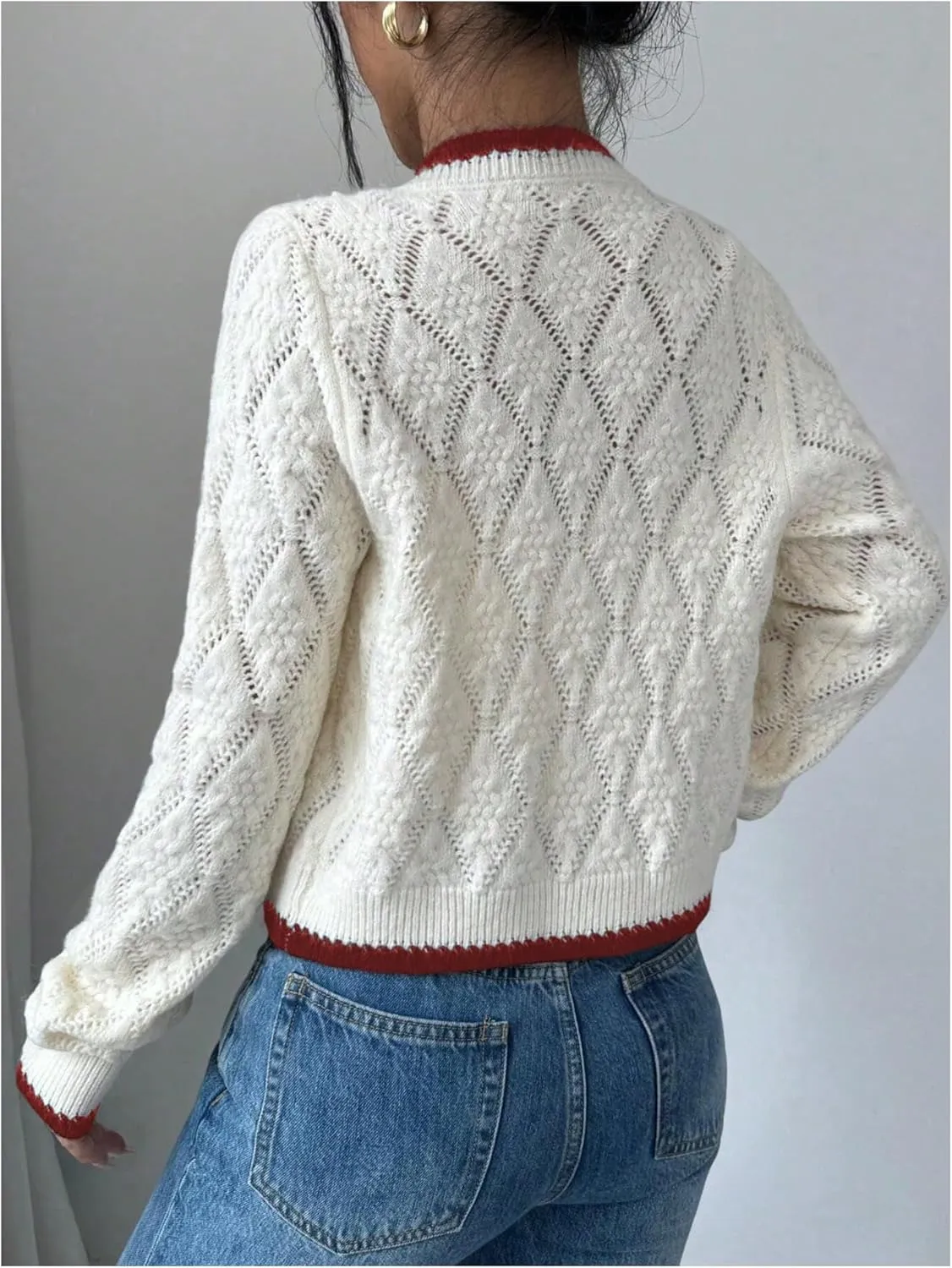 MakeMeChic Women's Tie Front Cardigan Sweater V Neck Long Sleeve Crop Cardigan