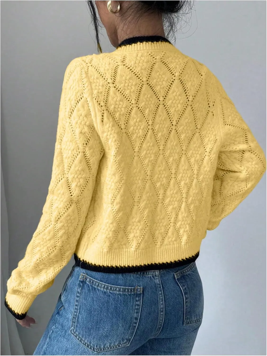 MakeMeChic Women's Tie Front Cardigan Sweater V Neck Long Sleeve Crop Cardigan