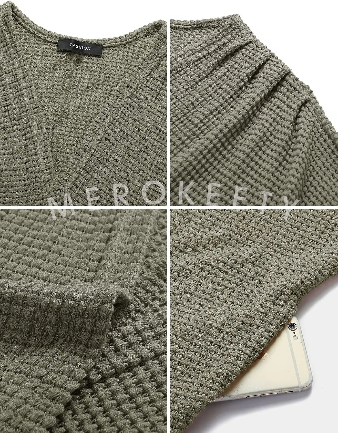 MEROKEETY Women's 2025 Fall Waffle Knit Batwing Long Sleeve Cardigan Loose Open Front Sweater Coat