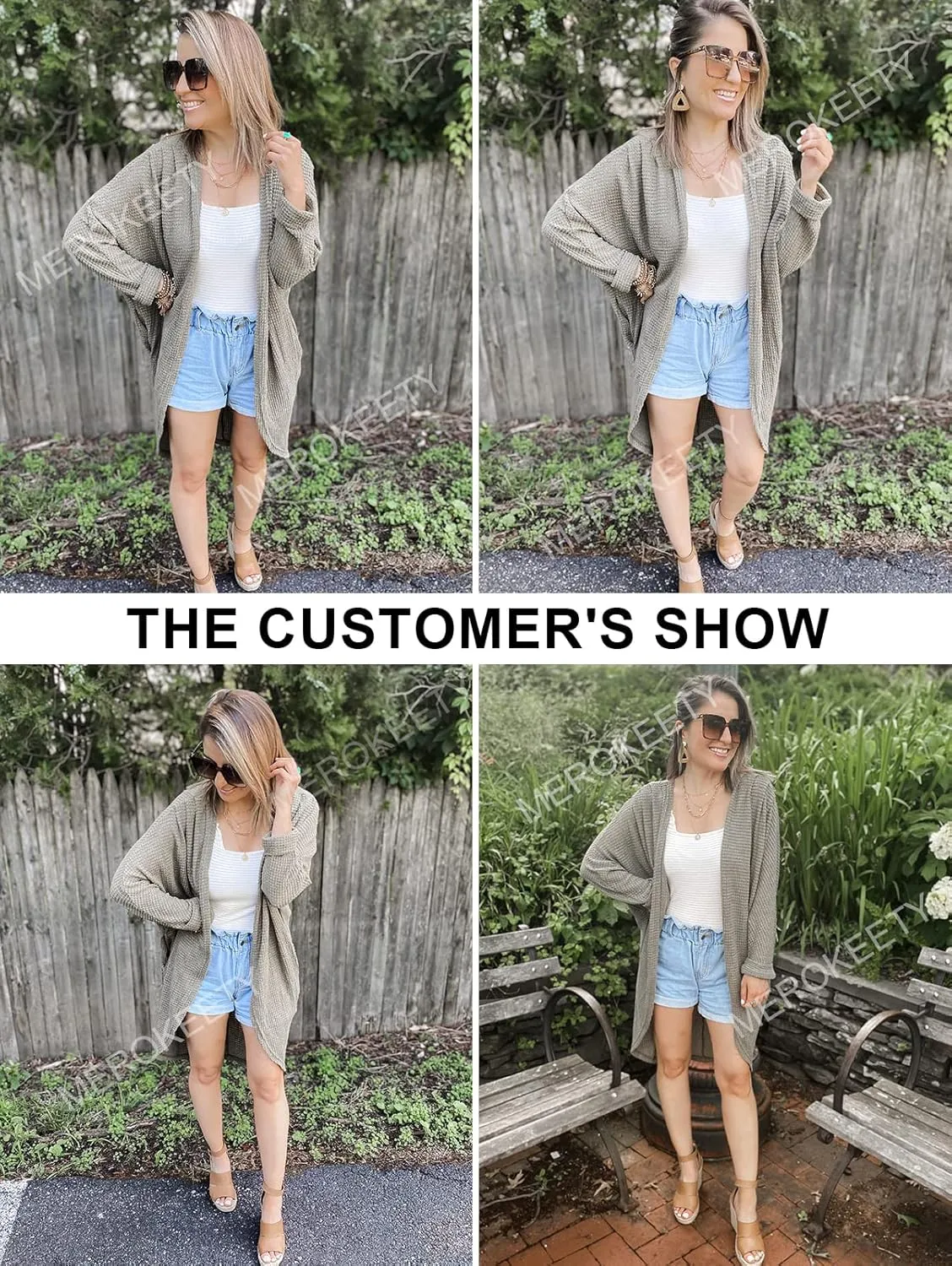 MEROKEETY Women's 2025 Fall Waffle Knit Batwing Long Sleeve Cardigan Loose Open Front Sweater Coat