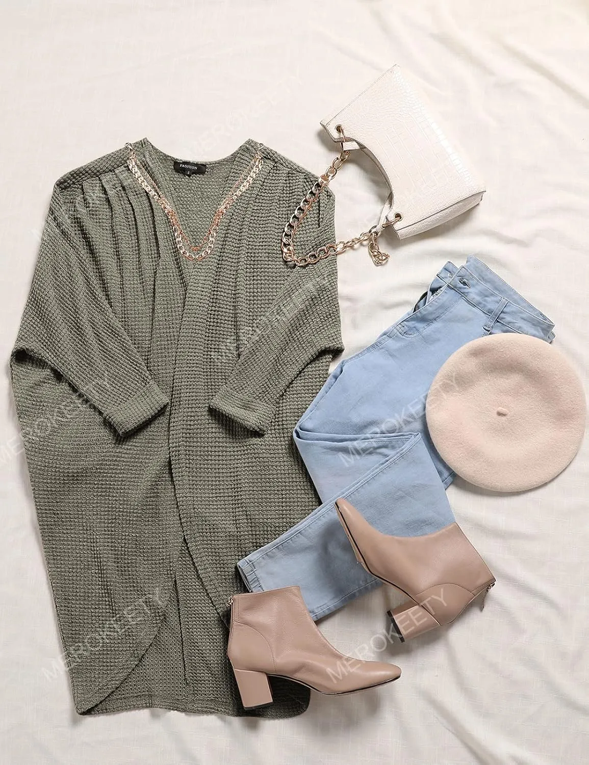 MEROKEETY Women's 2025 Fall Waffle Knit Batwing Long Sleeve Cardigan Loose Open Front Sweater Coat
