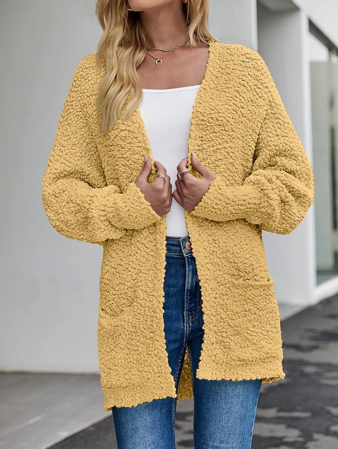 MEROKEETY Women's 2025 Winter Fuzzy Popcorn Batwing Sleeve Cardigan Knit Oversized Sherpa Sweater Coat