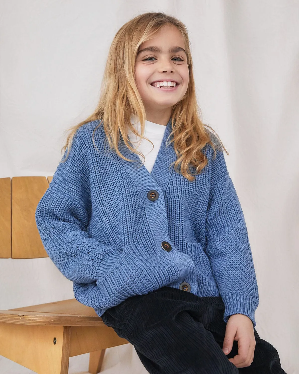 Mini Preila: Baltic Blue Merino Wool Cardigan