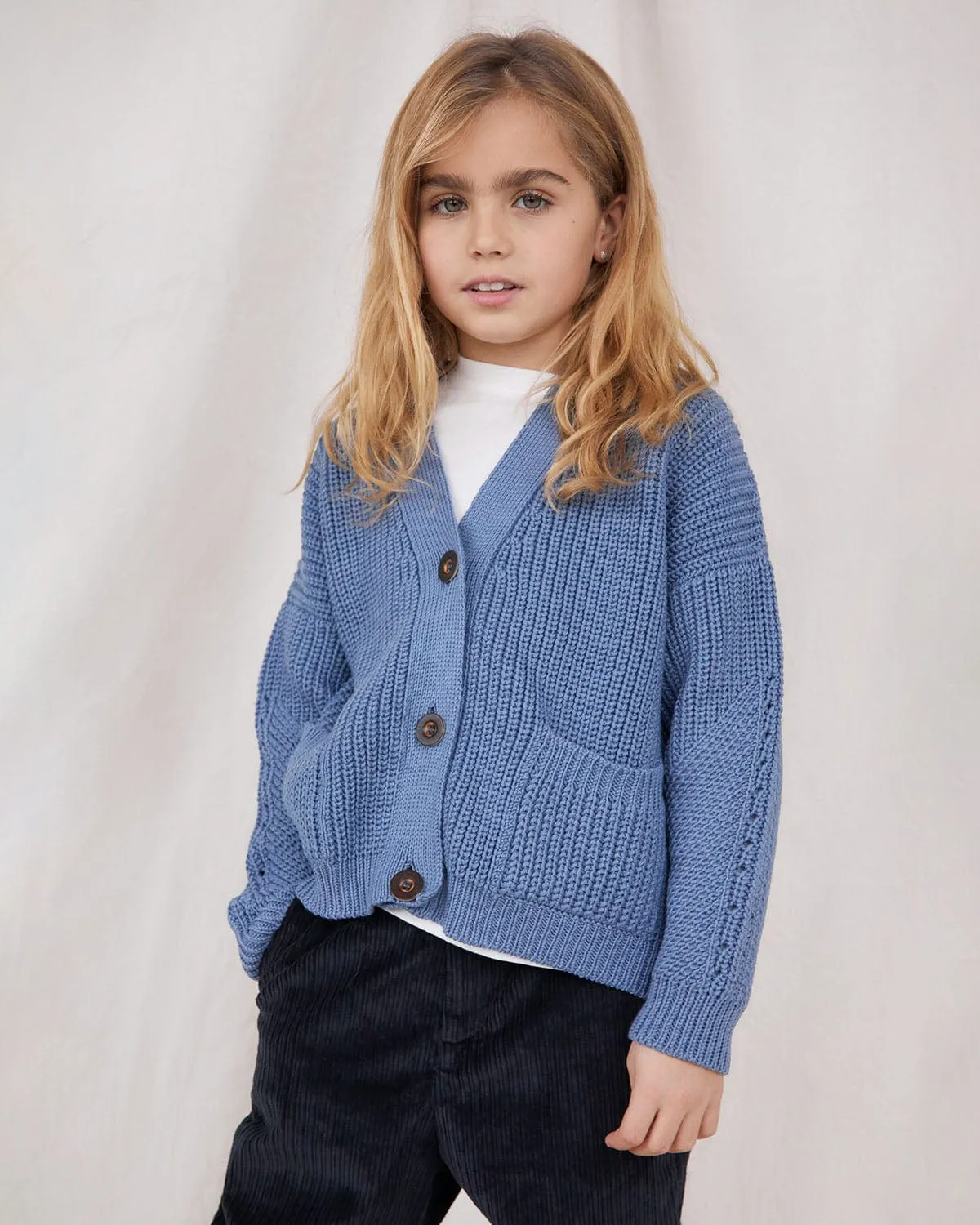 Mini Preila: Baltic Blue Merino Wool Cardigan