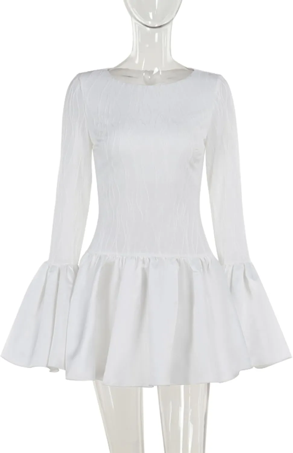 Molisry Women's Sexy Lace Dress Long Sleeve Flared Crew Neck Bodycon A-Line Flowy Ruffle Mini Cocktail Dress Clubwear