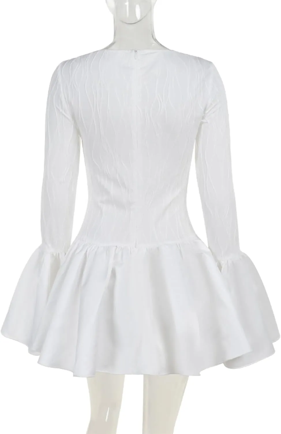 Molisry Women's Sexy Lace Dress Long Sleeve Flared Crew Neck Bodycon A-Line Flowy Ruffle Mini Cocktail Dress Clubwear