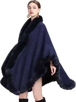 Obosoyo Wrap Cape Women Faux Fur Collar Shawl Knit Poncho Cloak Cardigan Coat Evening Dress
