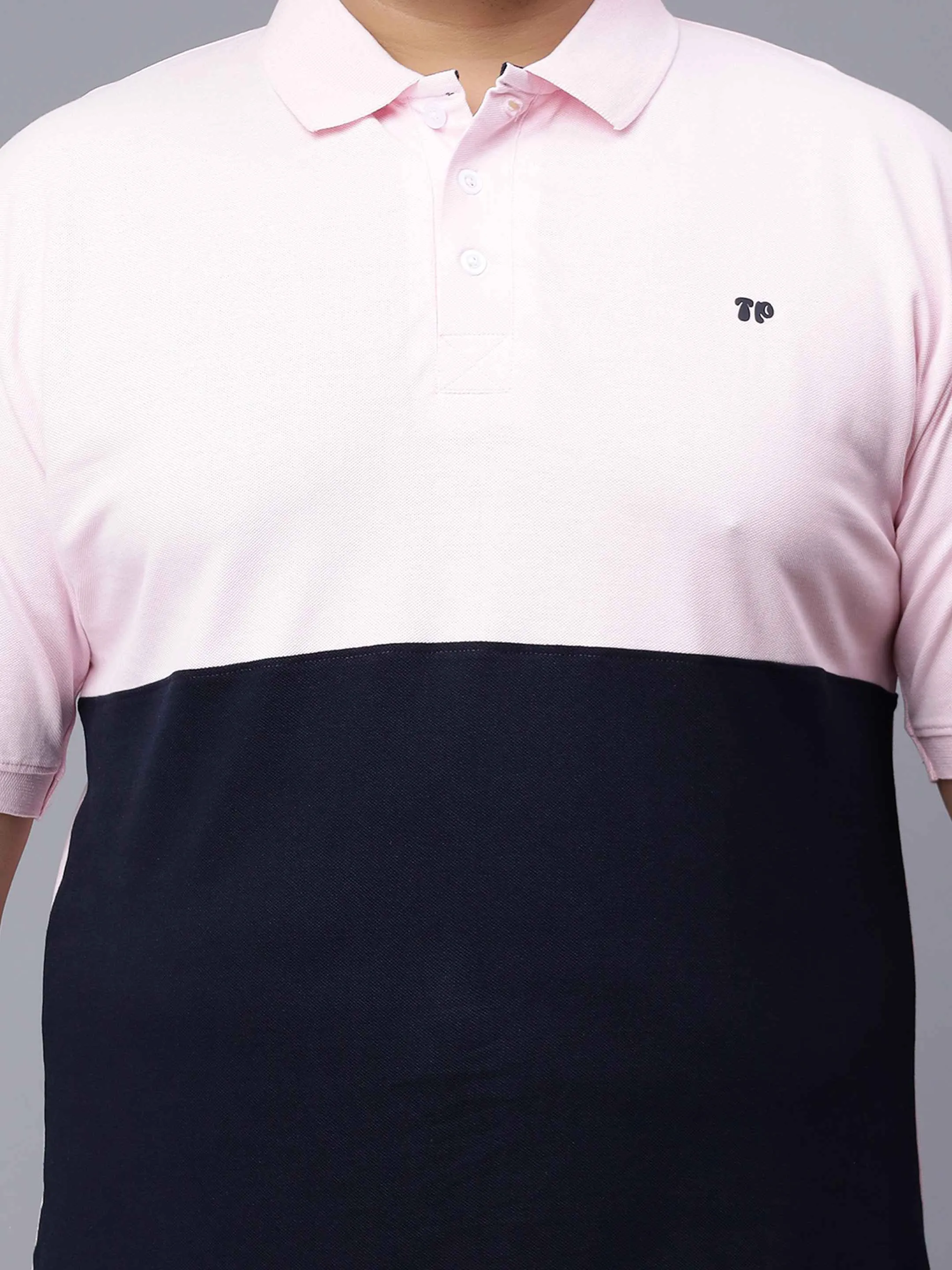 Pink and Navy Striped Plus Size Polo T-shirt