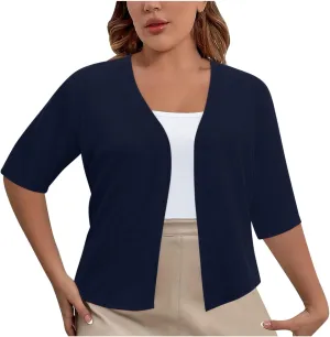 Plus Size Cardigan for Women Open Front Loose Business Casual Bolero Shrugs Short Sleeve Cropped Jacket 2024 Fall