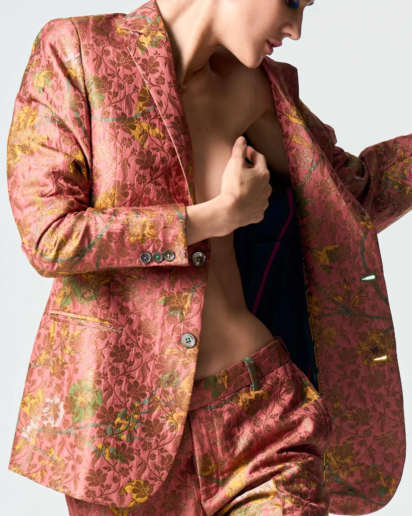 Rana Blazer Silk Brocade Rose