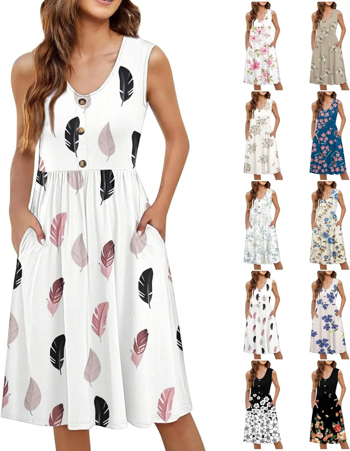 Summer Dresses for Women 2025 Casual Printed Sleeveless Loose Midi Dress with Pockets Sundresses for Women