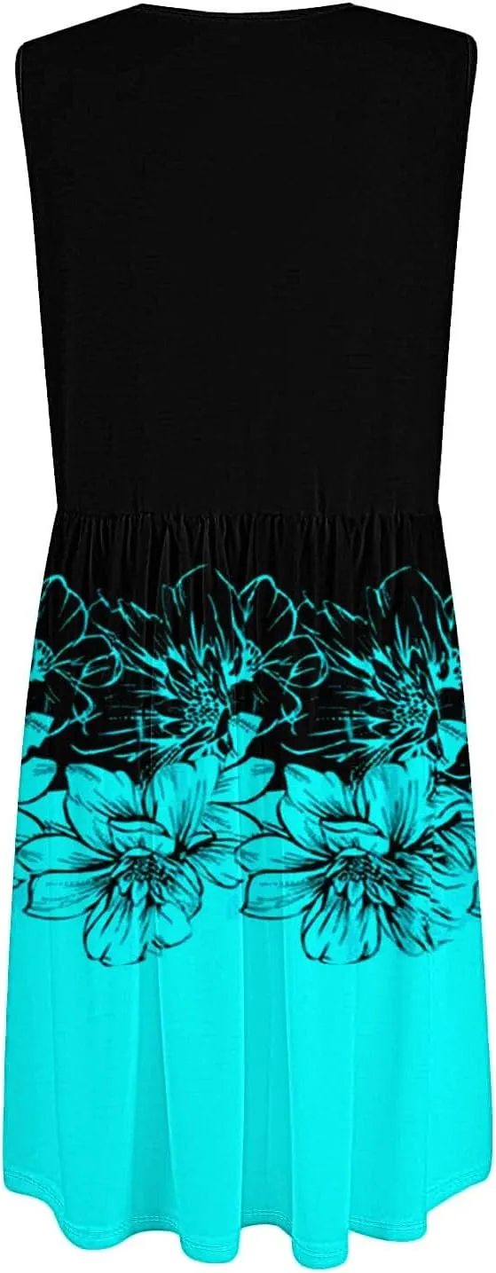 Summer Dresses for Women 2025 Casual Printed Sleeveless Loose Midi Dress with Pockets Sundresses for Women