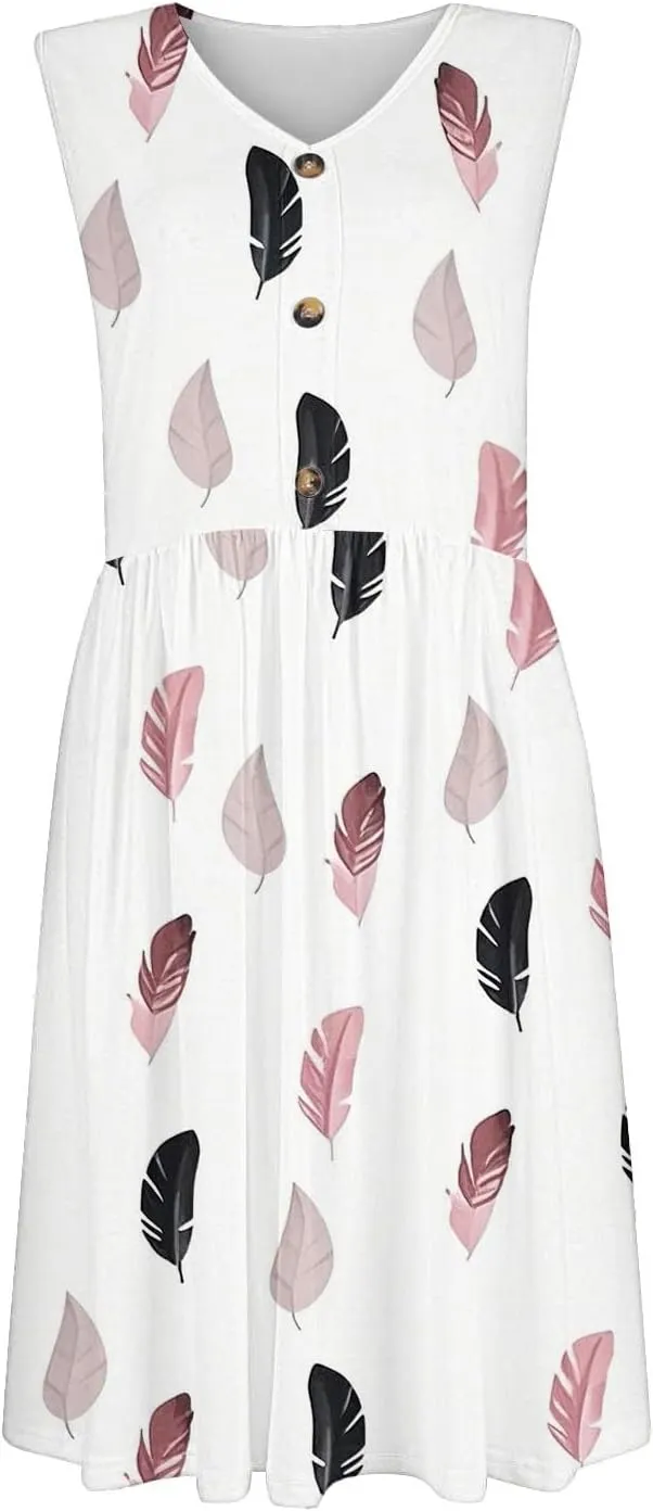 Summer Dresses for Women 2025 Casual Printed Sleeveless Loose Midi Dress with Pockets Sundresses for Women