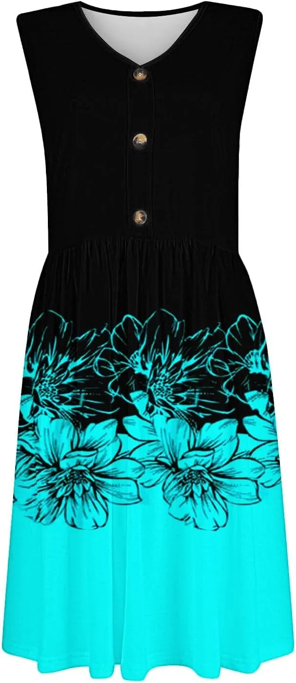 Summer Dresses for Women 2025 Casual Printed Sleeveless Loose Midi Dress with Pockets Sundresses for Women