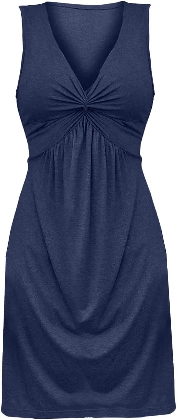 Summer Dresses for Women 2025 Sexy V Neck Sleeveless Tank Dress Knotted Front A Line Sundress Casual Beach Vacation Outfits