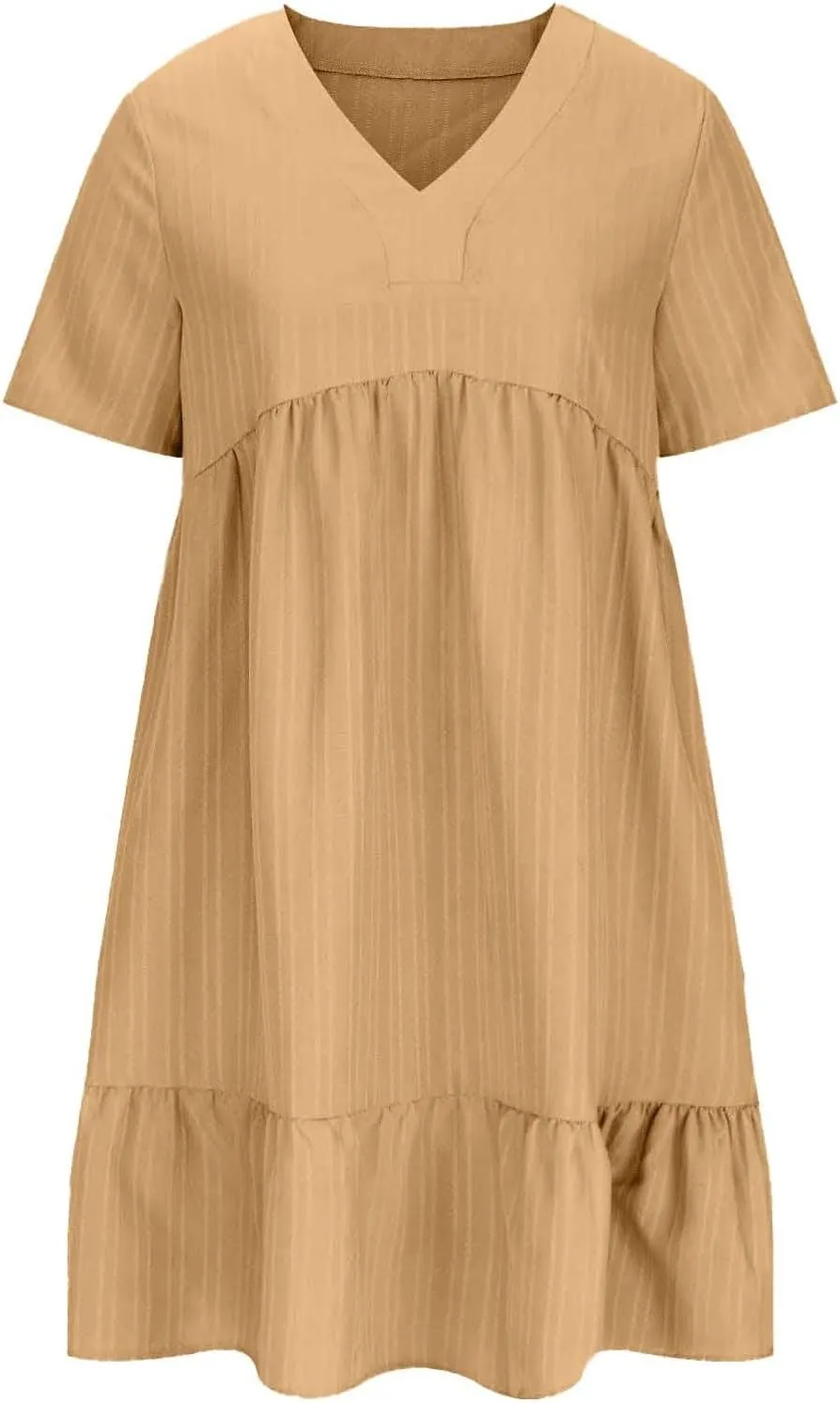 Summer Dresses for Women 2025 Solid V-Neck Short Sleeve Midi Dress Pleated Swing Short Beach Sundresses
