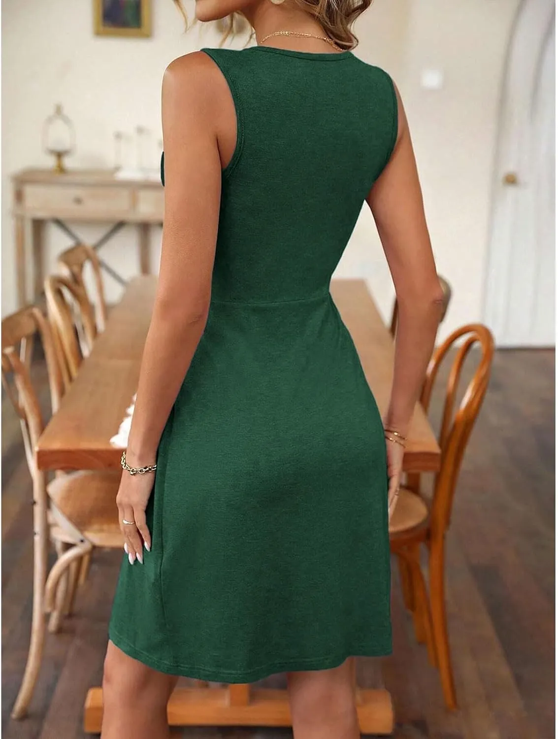 Summer Dresses for Women 2025 Trendy A-Line V Neck Sleeveless Dress Knotted Front Sundress Beach Vacation Outfits