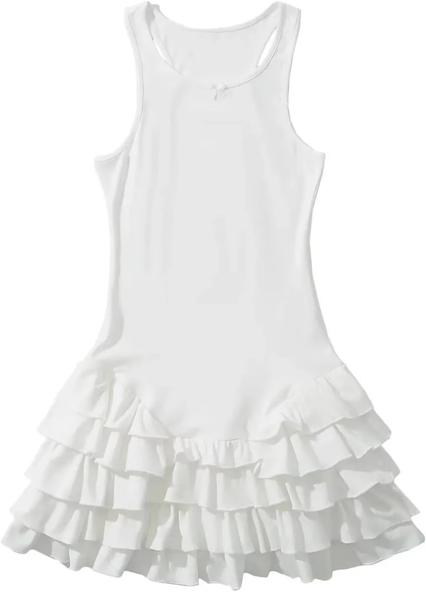 Tank Ruffle Mini Dress Basque Waist Summer Y2k Sleeveless Bodycon Sexy Sundress Boat Neck Flowy Vacation Outfits