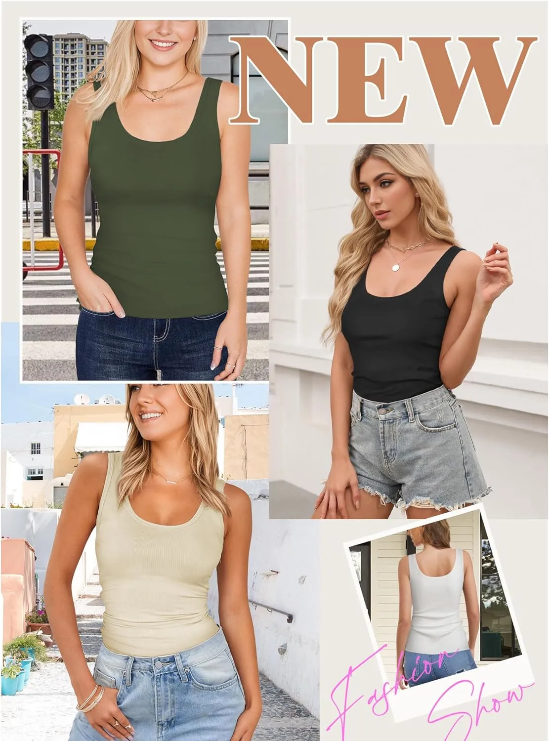 Tank Tops for Women, U Neck Ribbed Tank Top, Women Slim Knit Going Out Tops Sleeveless Basic Summer Shirts