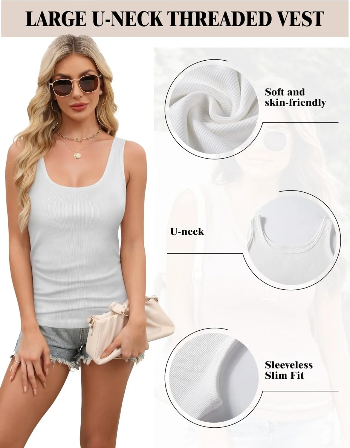Tank Tops for Women, U Neck Ribbed Tank Top, Women Slim Knit Going Out Tops Sleeveless Basic Summer Shirts