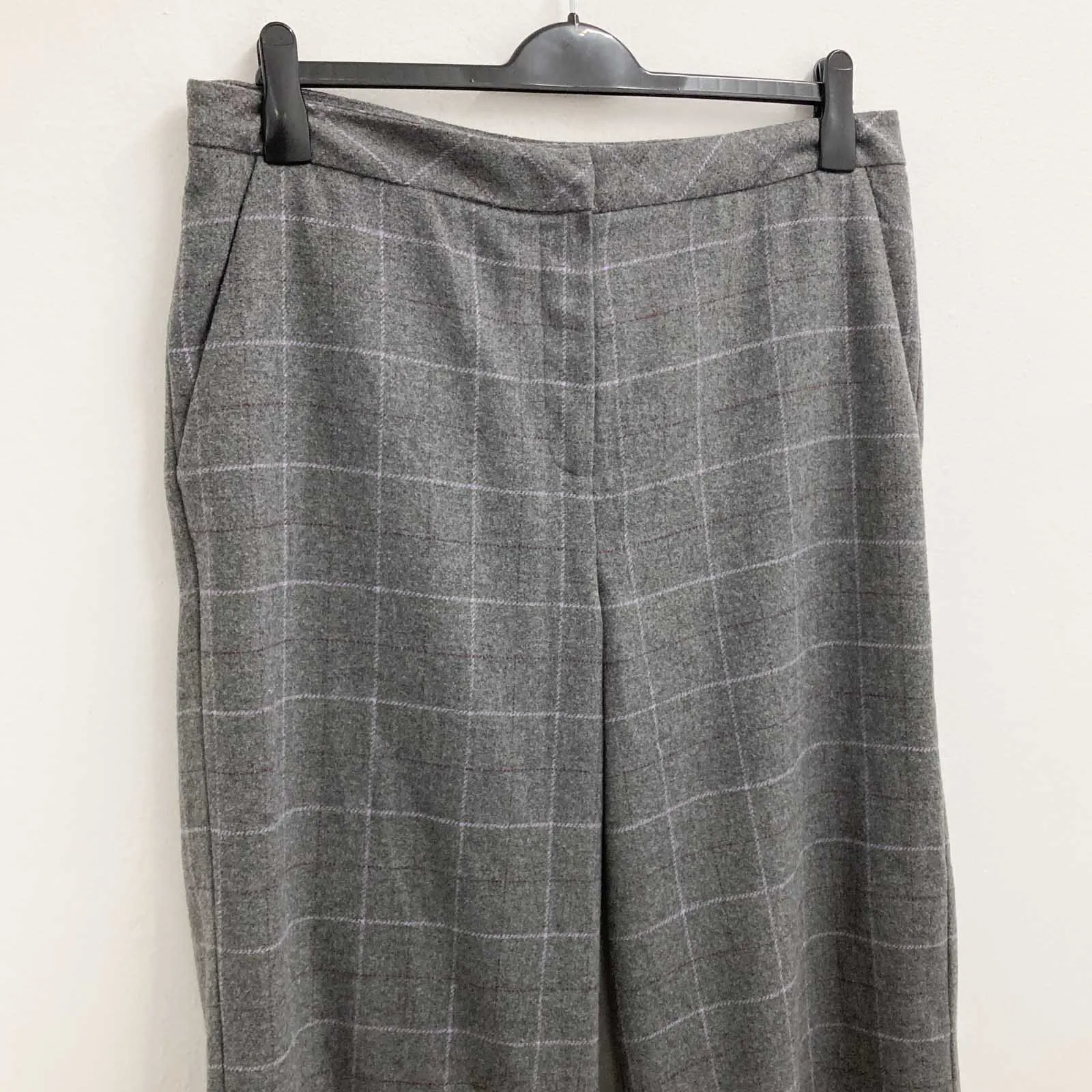 White Stuff Trousers Size 18 Grey Check Wool Blend Wide Leg