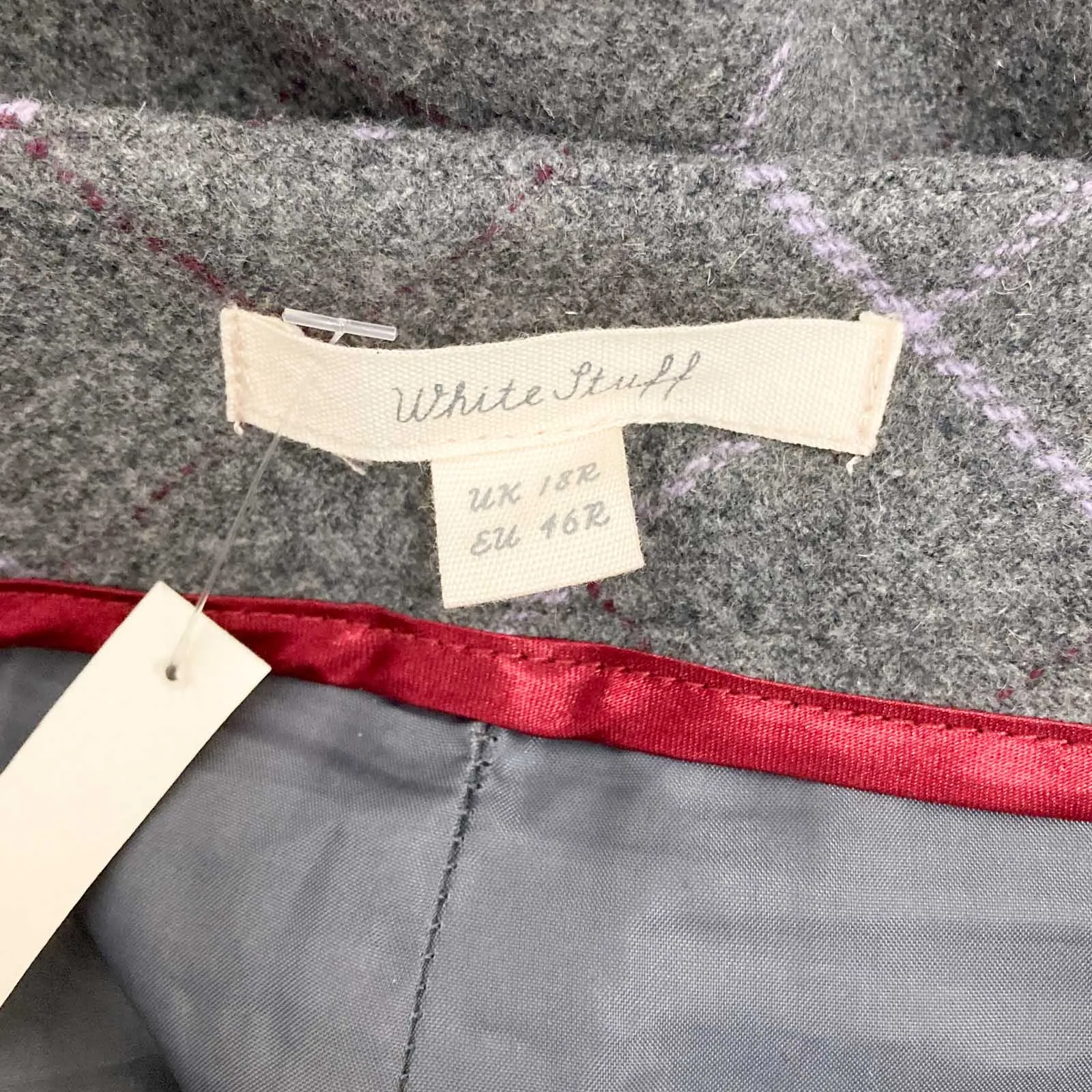 White Stuff Trousers Size 18 Grey Check Wool Blend Wide Leg