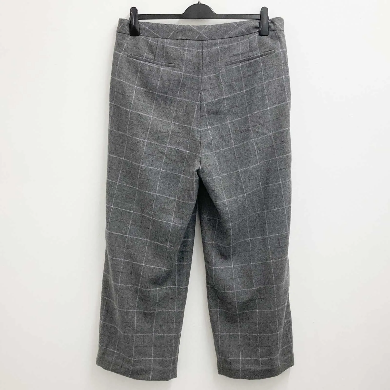 White Stuff Trousers Size 18 Grey Check Wool Blend Wide Leg