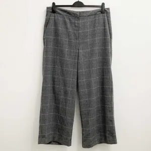 White Stuff Trousers Size 18 Grey Check Wool Blend Wide Leg