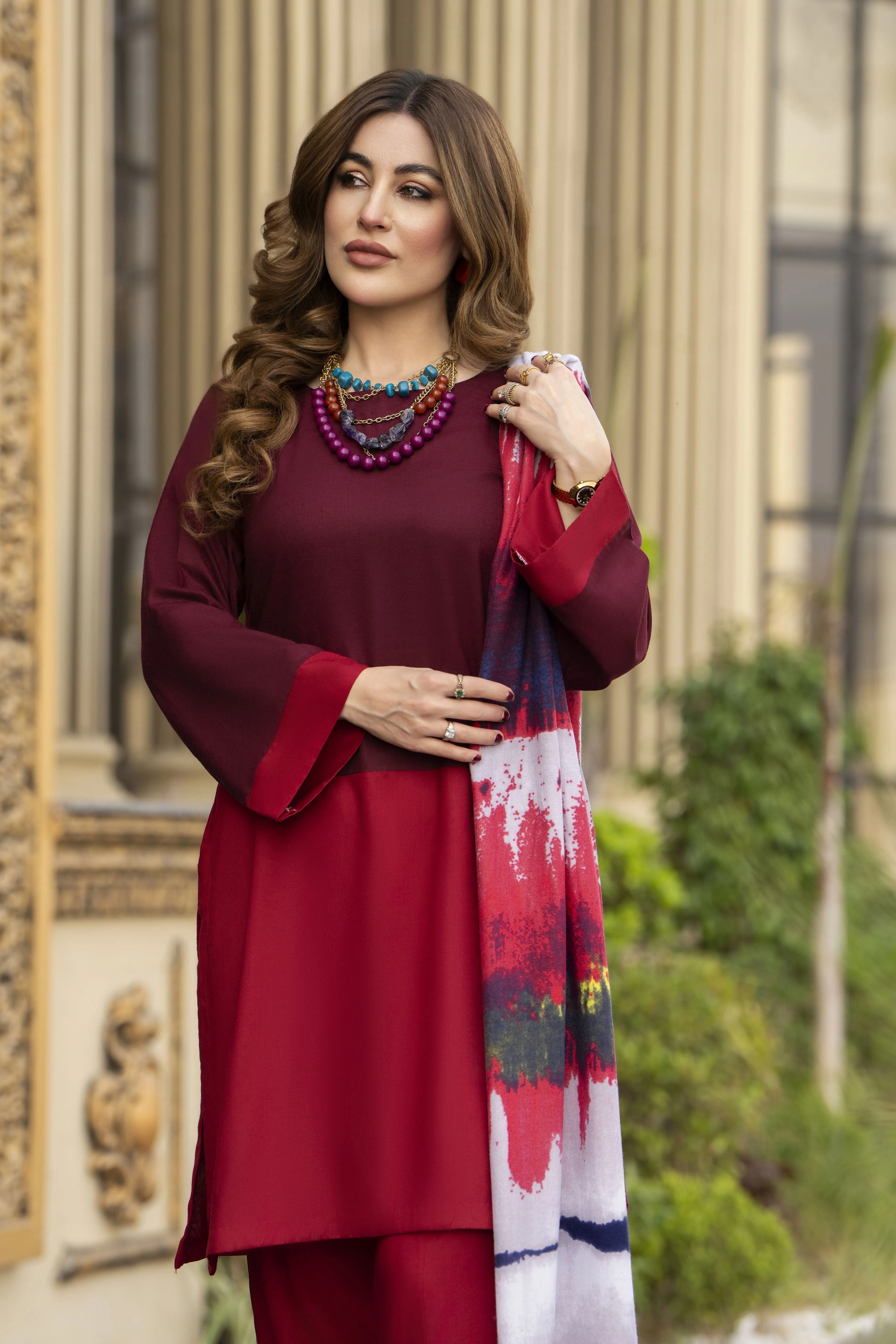 Winter Linen Dress With Wool Stole by Miski WDW8