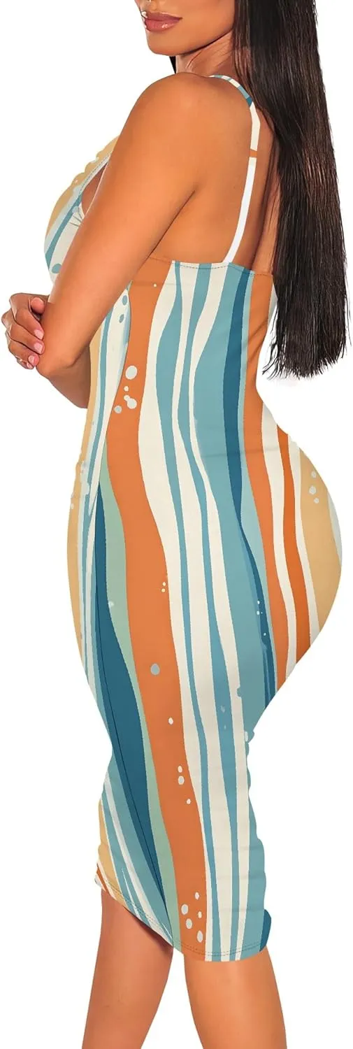 Women Casual Summer Backless Spaghetti Strap Midi Dress Tie Dye Floral Print Bodycon Dress Sexy Cocktail Party Club Dresses