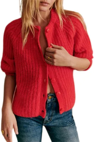 Women Chunky Knit Cardigan Y2k Long Latern Sleeve Crew Neck Button Up Open Front Cable Knitted Short Sweater Jackets
