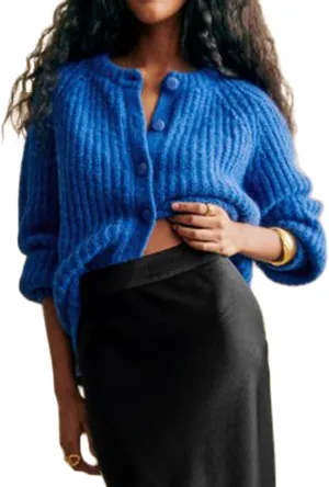 Women Chunky Knit Cardigan Y2k Long Latern Sleeve Crew Neck Button Up Open Front Cable Knitted Short Sweater Jackets