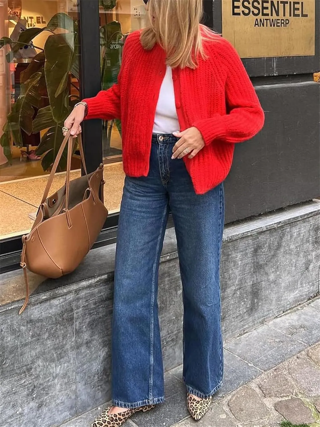 Women Chunky Knit Cardigan Y2k Long Latern Sleeve Crew Neck Button Up Open Front Cable Knitted Short Sweater Jackets