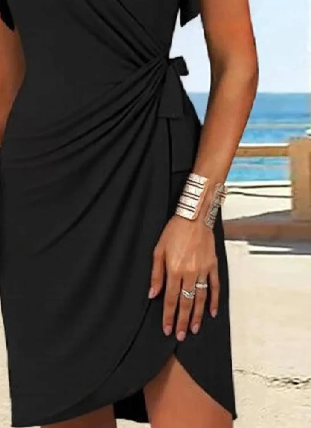 Womens 2025 Summer Fashion Sexy Dress Black V Neck Ruffled Sleeveless Cross Ruched Bodycon Beach Mini Dress