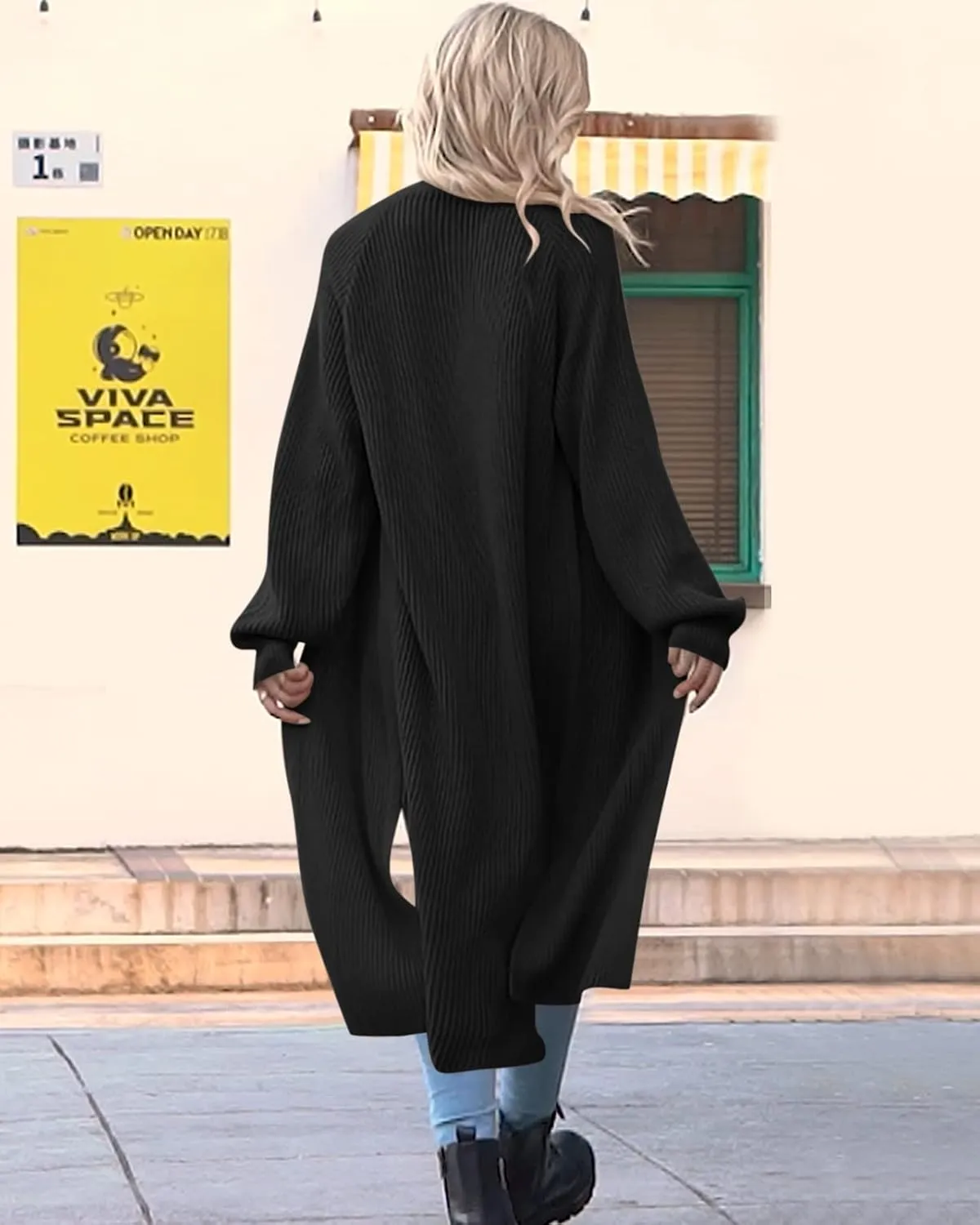 Women's Oversized Long Cardigan Sweaters Long Sleeve Split Open Front Drape Knit Duster Coat