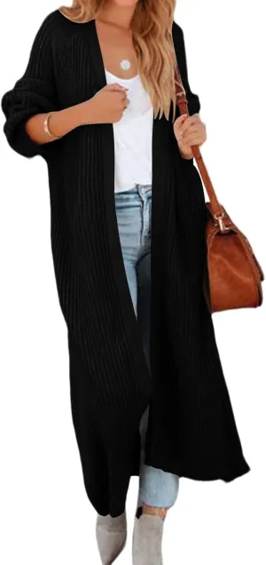 Women's Oversized Long Cardigan Sweaters Long Sleeve Split Open Front Drape Knit Duster Coat