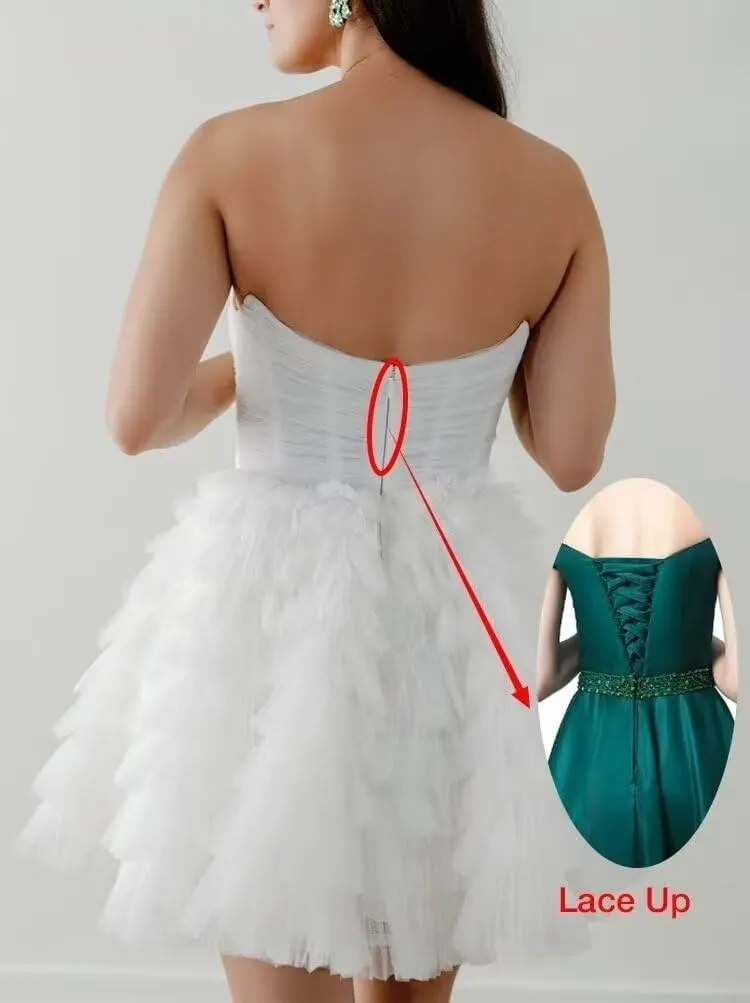 Womens Short Strapless Formal Wedding Party Evening Dress A-Line Tiered Cute Tulle Homecoming Dresses