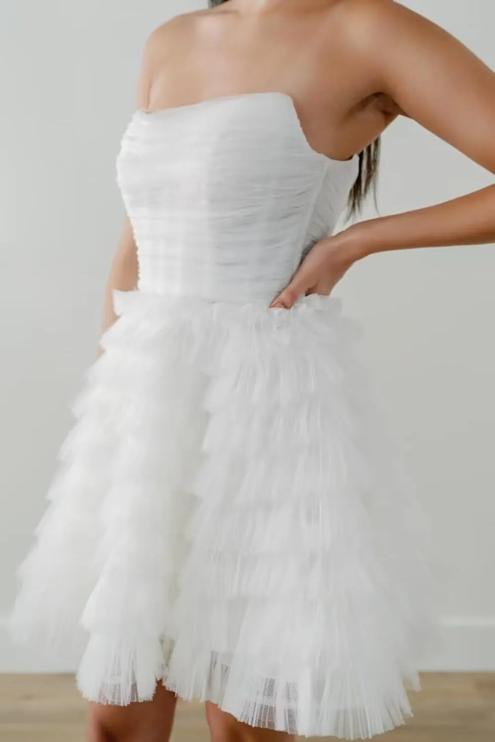 Womens Short Strapless Formal Wedding Party Evening Dress A-Line Tiered Cute Tulle Homecoming Dresses
