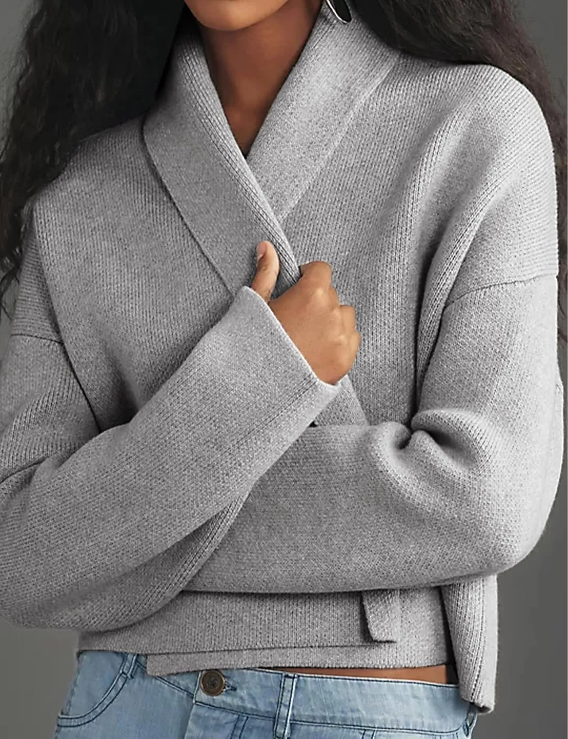 Yimoon Women's Cropped Cardigan Sweater Oversized Lapel Chunky Knit Coatigan Long Sleeve Open Front Sweater
